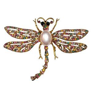 Kenneth Jay Lane Original Sample Crystal Rainbow Dragonfly Brooch Gold-Plated US